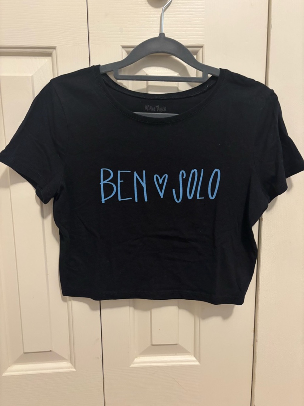 Black Crop Tee with Blue "BEN ♥ SOLO" Print